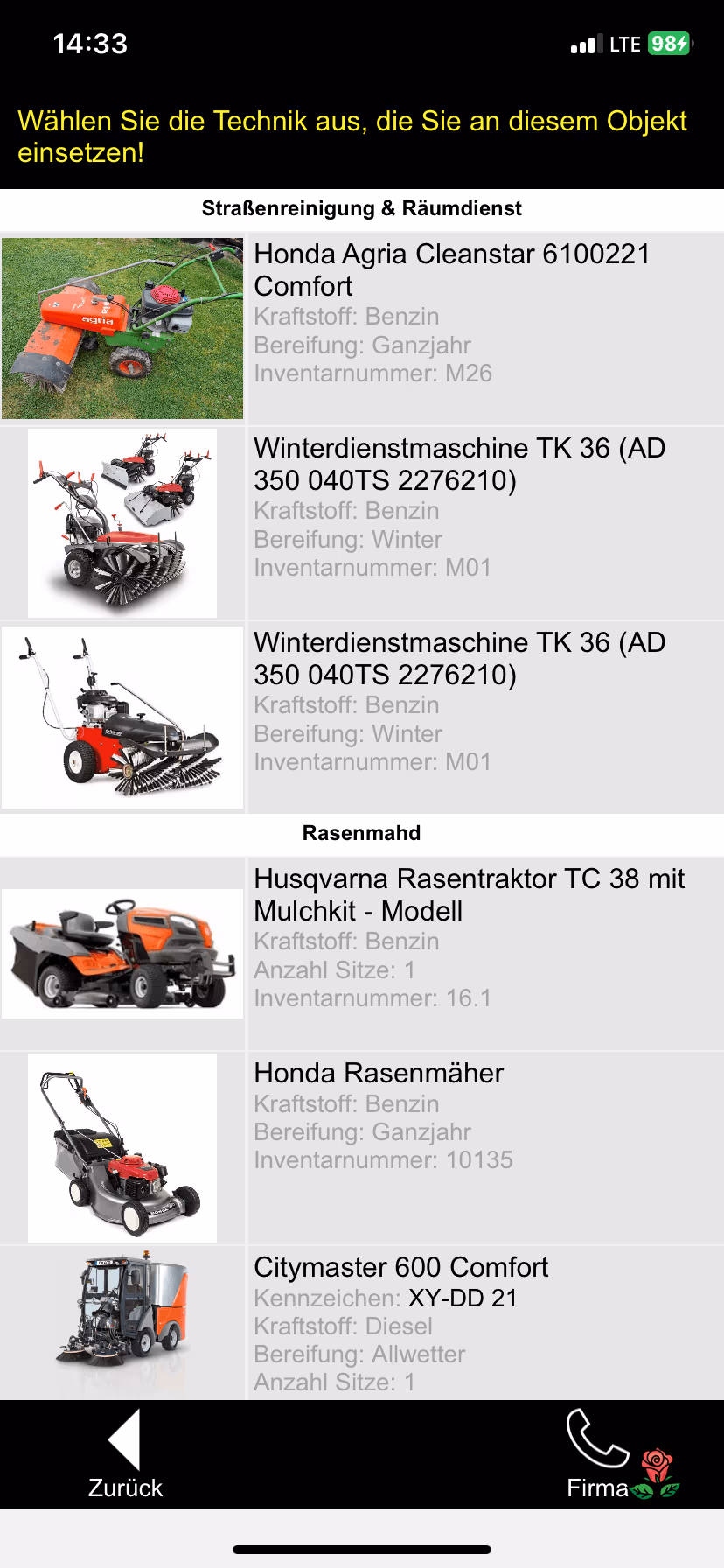 Einsatztechnik wählen